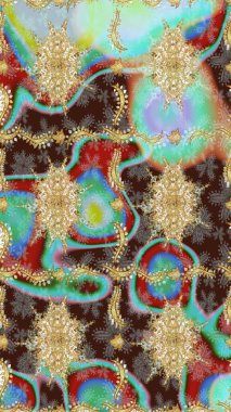 Çizim altın desenli bukleler. Doğu tarzı arabesk tarzında altın elementler. Raster Golden eskiz kalıbı. Kahverengi renkte çizim deseni.