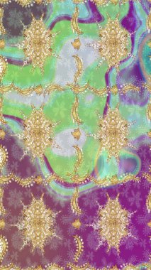 Klasik çiçek dokusu. Altın şablon. Tarafsız renklerde Royal retro. Kart, duvar kağıdı, ambalaj ve tekstil için klasik tasarım. Raster illüstrasyonu. Çizim kalıbı altın elementler.