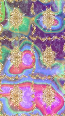 Klasik çiçek dokusu. Raster illüstrasyonu. Kart, duvar kağıdı, ambalaj ve tekstil için klasik tasarım. Eskiz kalıbı altın elementler. Tarafsız renklerde Royal retro. Altın şablon.