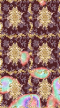 Oriental raster klasik kahverengi ve altın desenli. Raster illüstrasyonu. Soyut arkaplan çizimi.