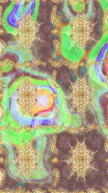 Tarafsız renklerde altın elementler. Barok tarzında eskiz oryantal süsü. Geleneksel klasik Raster altın çizim kalıbı.