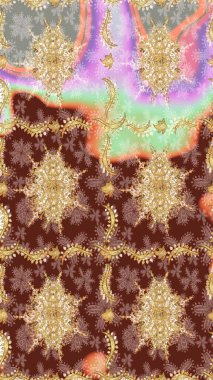 Kahverengi ve altın elementli altın çizim deseni. Noel, kar tanesi, yeni yıl. Kahverengi renkli ve altın elementli eskiz kalıbı.