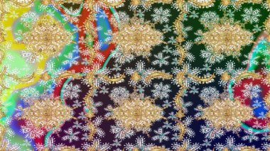 Altın elementlerle nötr renklerde altın desen. Düz elle çizilmiş klasik koleksiyon. Arkaplan, kumaş, altın duvar kağıdı. Raster altın eskiz deseni.