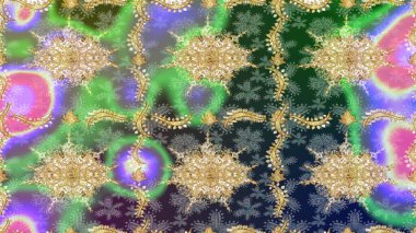 Paisley 'ler zarif çiçek desenli eskiz arka plan duvar kâğıdı çizimi klasik tarz, modern 3D çizgili sanat eseri altın ve yeşil desenli çiçek yaprakları ve süslemeleri..