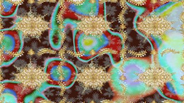 Çizim altın desenli bukleler. Doğu tarzı arabesk tarzında altın elementler. Raster Golden eskiz kalıbı. Kahverengi renkte çizim deseni.