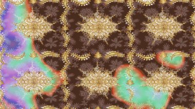 Klasik klasik klasik arka plan. Kahverengi renkli ve altın elementli eskiz deseni. Geleneksel oryantasyon süsü. Klasik Raster altın desenini çiz.