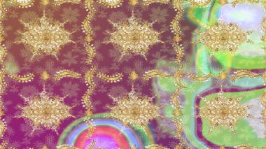 Tarafsız renkler üzerinde klasik oryantal desen. Geleneksel raster ve altın desen. Damask taslak süsü.