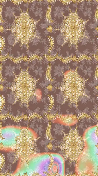 Tekrarlayan ögelerle soyut arkaplan çiz. Klasik raster şablonu. Bej ve altın desenli.