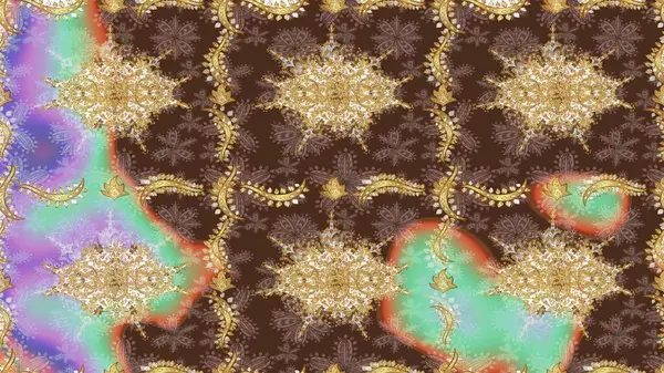 Klasik klasik klasik arka plan. Kahverengi renkli ve altın elementli eskiz deseni. Geleneksel oryantasyon süsü. Klasik Raster altın desenini çiz.