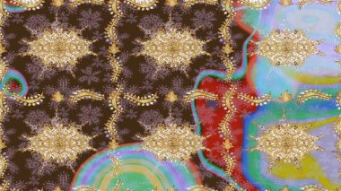 Noel, kar tanesi, yeni yıl. Kahverengi renkli ve altın elementli eskiz deseni. Kahverengi renkler ve altın elementler üzerine altın çizim deseni.