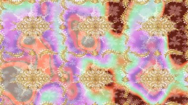 Kına dövmeli süs çiçekleri, altın çıkartmalar, mehndi ve yoga tasarımı, kartlar ve parmak izleri. Raster Golden Mehndi eskiz kalıbı. Tarafsız renklerde desen.