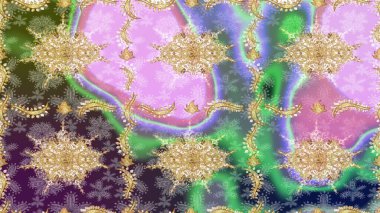 Damask altın soyut çiçek deseni nötr renklerde. Raster illüstrasyonu. Süsleme.