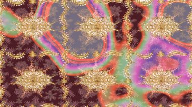 Klasik Raster Golden eskiz kalıbı. Çiçek süsü kumaş deseni, cam, çiçek desenli metal bej rengi ve altın elementler..