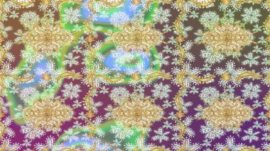 Altın elementlerle nötr renklerde altın desen. Barok tarzında duvar kâğıdı tasarımı için eskiz şablonu arka planı. Süslü raster dekorasyonu.