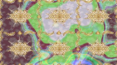 Arkaplan, kumaş, altın duvar kağıdı. Raster Golden eskiz kalıbı. Düz elle çizilmiş klasik koleksiyon. Altın elementlerle nötr renklerde altın desen.