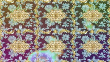 Altın elementlerle nötr renklerde altın desen. Süslü raster dekorasyonu. Barok biçiminde duvar kağıdı tasarımı için şablon çizimi arkaplanı.