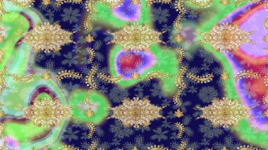 Lüks, kraliyet ve Viktorya dönemi konsepti. Süslü dekorasyon. Raster klasik barok çiçek deseni altın rengi. Altın elementlerle nötr renklerde altın desen.