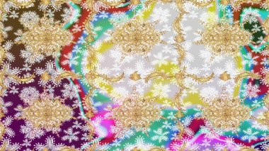 Altın elementlerle nötr renklerde altın desen. Klasik altın desenli çizim. Raster geleneksel oryantasyon süsü.