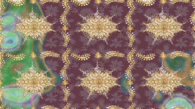 Kahverengi ve altın desenli. Tekrarlayan ögelerle soyut arkaplan çiz. Zarif raster klasik desen.