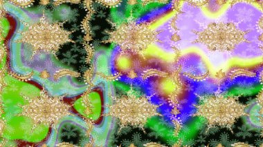 Yeşil renkte desen. Raster Golden Mehndi eskiz kalıbı. Kına dövmeli süs çiçekleri, altın çıkartmalar, mehndi ve yoga tasarımı, kartlar ve parmak izleri..