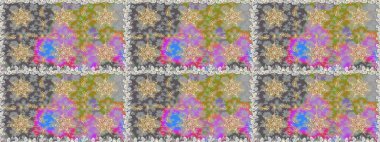 Gri renklerde, altın çiçekli altın desenler. Altın rengi, kusursuz çizim. Senin tasarımın için, duvar kağıdı. Raster geometrik arkaplanı.