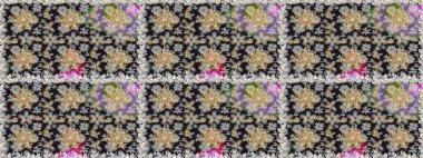 Barok tarzında altın çiçekli süs. Damask arkaplanı. Gri renklerdeki altın element. Altın çiçekli, pürüzsüz desen.