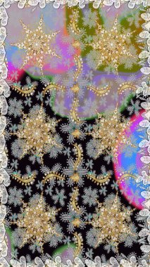 Şam, tasarım için kusursuz desen. Gri renklerde, altın elementli, pürüzsüz desen.