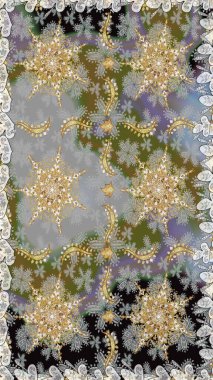 Raster geleneksel, gri renklerde, altın, kusursuz desen. Barok tarzında kusursuz bir doğulu süsü..