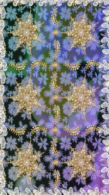 Altın karalama fantezi yapraklarından ve gri renkli çiçeklerden Raster soyut çiçek çelengi. El yapımı dekoratif çerçeve, albüm kapağı, tebrik kartı, klasik Art deco tarzı.