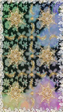 Paisleys zarif çiçek desenli dikdörtgen arka plan duvar kâğıdı illüstrasyonlu klasik stil, modern 3D çizgili sanat altın ve gri desenli çiçek yaprakları ve süslemeleri..