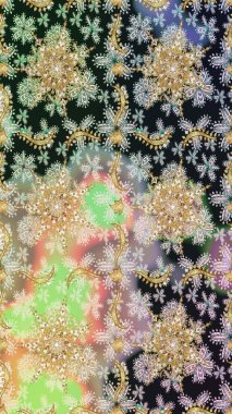 Barok tarzında duvar kağıdı tasarımı için kusursuz damaske deseni arkaplanı. Gri renkli ve altın elementli altın desenli. Süslü raster dekorasyonu.