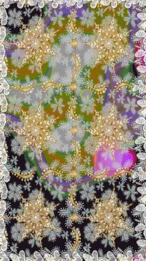 Çizgi sanatı tasarım şablonu için kusursuz sınır. Doğu tarzı element. Gri renklerdeki altın element. Davetiyeler, kartlar, web sayfası için Raster illüstrasyon. Altın çizgili çiçek dekoru.