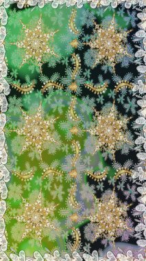 Kusursuz altın desen. Altın elementlerle yeşil renklerde altın desen. Raster doğulu süsü.