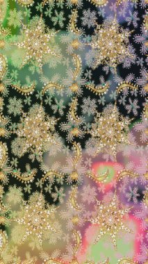 Altın elementlerle nötr renklerde altın desen. Süslü raster dekorasyonu. Barok tarzında duvar kağıdı tasarımı için kusursuz damaske deseni arkaplanı.