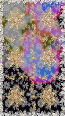 Lüks, kraliyet ve Viktorya dönemi konsepti. Süslü raster dekorasyonu. Gri renklerdeki altın element. Klasik barok çiçekli desenli altın renginde gri renkte..