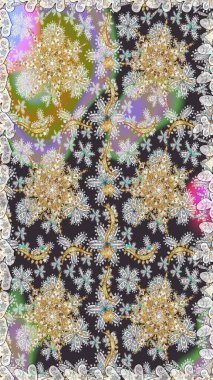 Geleneksel raster ve altın desen. Klasik oryantal desen gri renklerden üstündür. Damask pürüzsüz süsü.