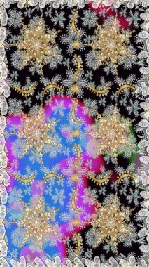 Gri renklerde, altın elementlerle kusursuz desen. Kusursuz altın desen. Raster doğulu süsü.