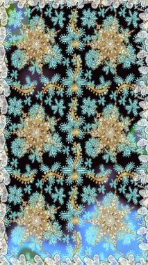 Raster. Tarafsız renklerde, altın elementlerle kusursuz desen. Hassas altın deseni açın. Parlak dantel, stilize çiçekler, şal desenli. Kusursuz altın desenli bukleler. Doğu tarzı arabesk.