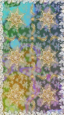 Doğu tarzı arabesk. Raster illüstrasyonu. Altın elementli nötr renkler. Raster altın desen. Kusursuz altın desenli bukleler..