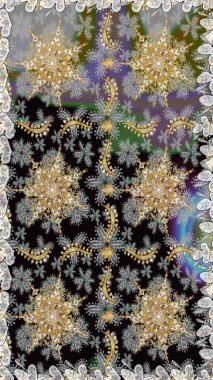 Raster klasik barok çiçeksiz altın desenli. Lüks, kraliyet ve Viktorya dönemi konsepti. Süslü dekorasyon. Gri renklerdeki altın desenli altın elementler.