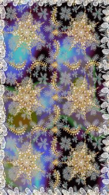 Geleneksel klasik altın desen. Gri renkli ve altın elementli altın desenli. Barok tarzında kusursuz bir doğulu süsü. Raster doğulu süsü.