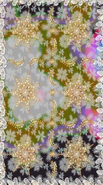 Barok tarzında kusursuz bir doğulu süsü. Gri renkli ve altın elementli geleneksel klasik altın sarısı desen.