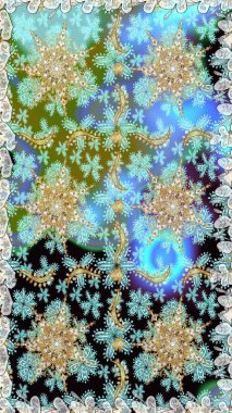 Çiçek deseni. Tarafsız renklerde altın elementler. Kusursuz raster arka plan. Duvar kâğıdı barok, İspanyol kumaşı. Şekil grafik deseni.