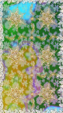 Süslü dekorasyon. Raster klasik barok çiçeksiz altın desenli. Altın elementli yeşil renkli altın desen. Lüks, kraliyet ve Viktorya dönemi konsepti.