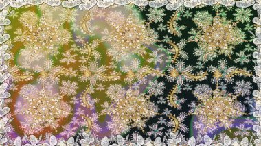 Süslü dekorasyon. Damask altın soyut çiçek nötr renklerde pürüzsüz desen. Raster illüstrasyonu.