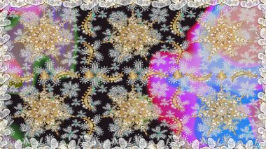 Gri ve altın desenli. Klasik raster şablonu. Tekrarlayan ögelerle kusursuz soyut arkaplan.