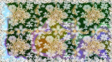 Barok tarzında duvar kağıdı tasarımı için kusursuz damaske deseni arkaplanı. Altın elementlerle nötr renklerde altın desen. Süslü raster dekorasyonu.