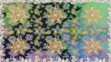 Noel, kar tanesi, yeni yıl. Gri renkler ve altın elementler üzerinde altın pürüzsüz desen. Gri renklerde, altın elementlerle kusursuz klasik desen.