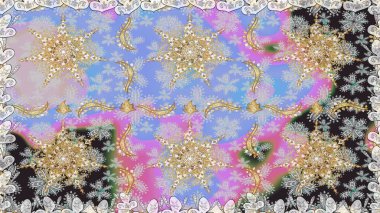 Gri renklerdeki altın elementler. Çiçek deseni. Kusursuz raster arka plan. Duvar kâğıdı barok, İspanyol kumaşı. Şekil grafik deseni.