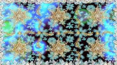 Kış sembolü, Mutlu Noeller, Mutlu yıllar 2019. Soyut duvar kâğıdı, ambalaj dekorasyonu. Mavi renkli Raster altın deseni. Altın kar taneleri basit, pürüzsüz desen.